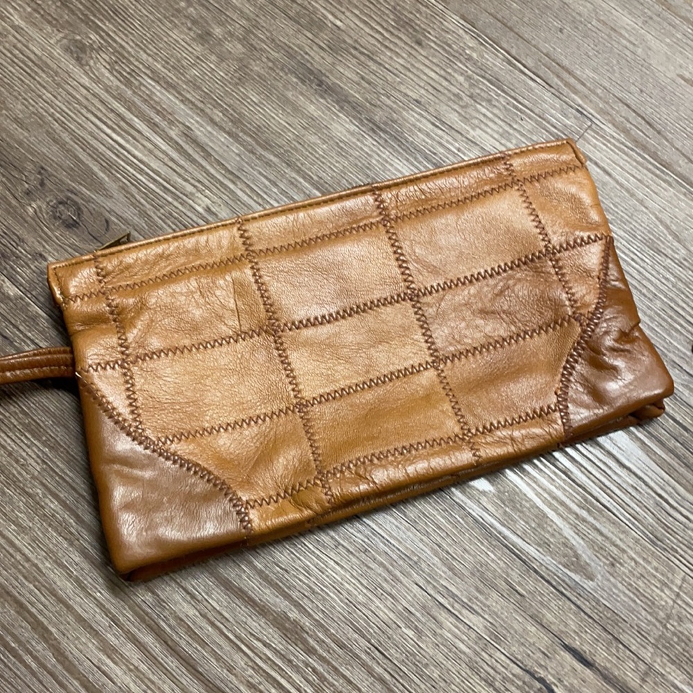 Vintage Leather Patchwork Large Wristlet Clutch - image 6
